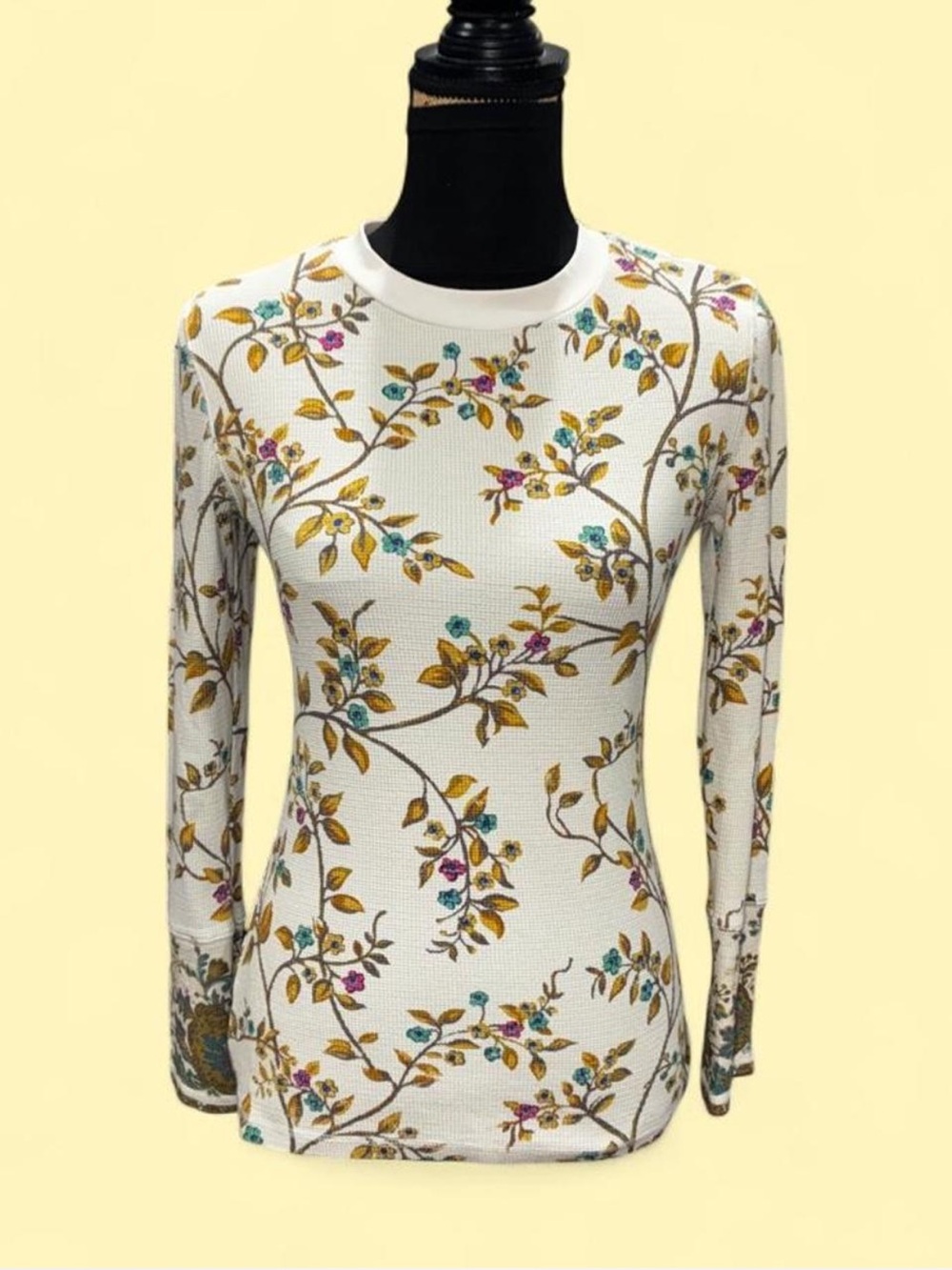 Sundance White Floral Vine Long Sleeve Top